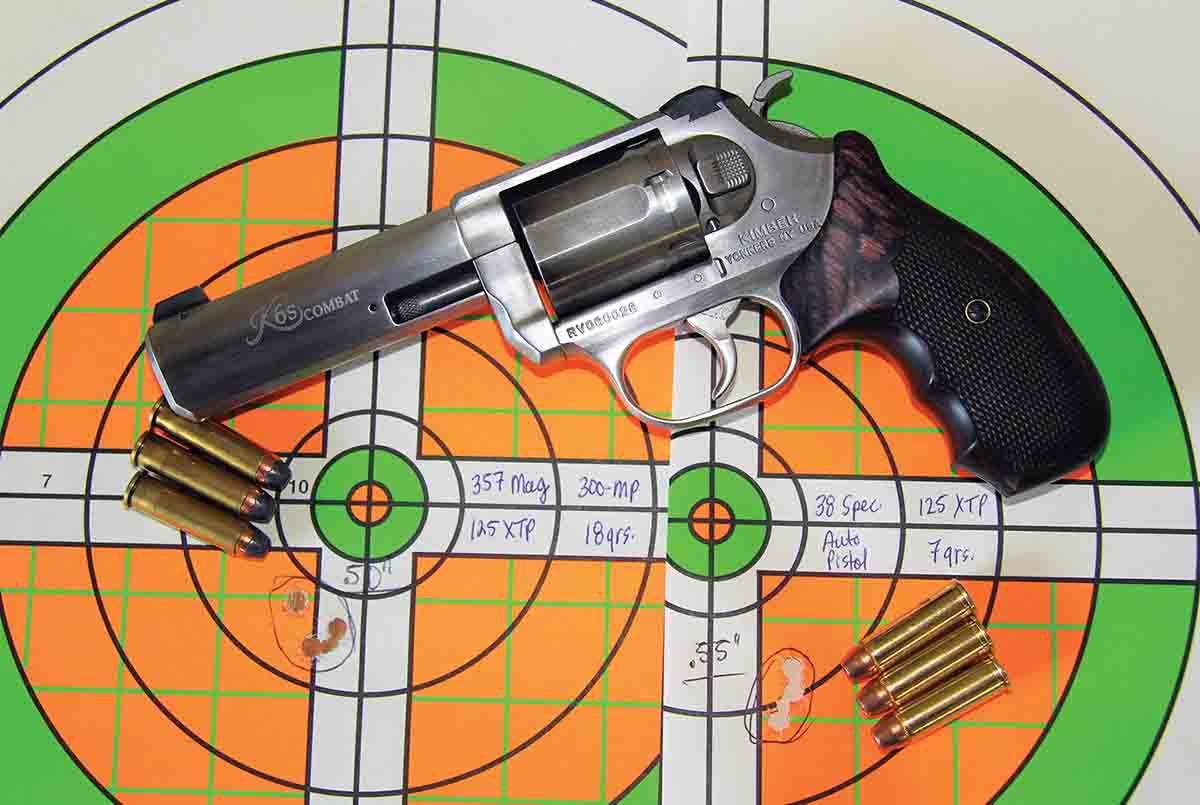 The very best groups from both 38 Special and 357 Magnum loads were produced by Hornady’s 125-grain XTP. Eighteen grains of Alliant Power Pro 300-MP produced a .50-inch group at 1,150 fps from the 357 and 7 grains of Shooters World Auto Pistol produced a .55-inch group at 1,027 fps from the 38.